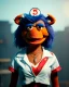 Placeholder: hybrid character, waitress sexy woman with monster muppet mask that covers her entire head, tray, old school tattoo, retro style, Sesame Street style, smooth, unreal engine 5, god lights, ray tracing, RTX, lumen lighting, ultra detail, volumetric lighting, 3d.