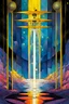 Placeholder: Create a chaotic abstract cubist Tarot Card depicting , The Nine of Swords , in the style of Bill Sienkiewicz, Philippe Druillet, Gustav Klimt, and Jean Giraud Moebius, precisely drawn, colored and inked, with ornate bordered edges