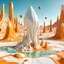 Placeholder: Bright, glittering, 3d, marble-like, surreal objects in a bright environment, desert, noon light, melting cream, Yves Tanguy style