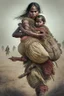 Placeholder: an indian warrior mother in war field carrying her baby on her back