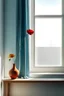 Placeholder: minimalist painting aesthetic Simpleand a window, Flower in Vase