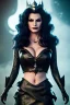 Placeholder: lisa ann as evil queen in black leather gown, cleavage, angry, stern look, unreal 5, octane render,cinema4d, dynamic lighting, dramatic lighting, 4k, redshift render, highly detailed, hyper realistic