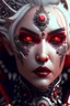 Placeholder: detailed attractive lady full size, insanely detailed and intricate, hypermaximalist, ornate top, white hair, eye makeup, white environment, isometric view, iron robot parts, wire detailed texture, zoom out, blooming, red atmosphere and dark shades, black haze, cinematic lighting , high detail, full quality, beautiful European detailed face, mouth smiling, brown eyes, sharp focus, very complex, generative artist, volumetric lighting, epic composition, octane, 16k, -v 4 -chaos 80