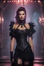 Placeholder: Gorgeous HD Photography Beautiful super model European woman cyberpunk rocker heavy metal music,dress Victorian Gothic Vampire Queen clothes,on stage music concert background, b-horror film screencap