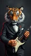 Placeholder: A tiger wearing a tuxedo and wearing playing an electrical guitar