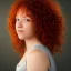 Placeholder: Woman with red curly hair and brown eyes