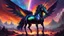 Placeholder: A gritty, full-body shot of an insatiably evil black opal iridescent pearlescent dark unicorn alien hybrid in a surreal landscape with prismatic rainbow wings and fire blazing behind it, with sharp ivory teeth, macabre, Dariusz Zawadzki art style, liminal spaces, horror art, dark gaming background, wet, glossy, horror art, trypophobia, eerie, intricate details, HDR, beautifully shot, hyperrealistic, sharp focus, back lit, 64 megapixels, perfect composition, high contrast, cinematic,