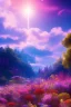 Placeholder: digital illustration, a world full of life divine thrill of biological tranquil sky, flowers, spaceship, , bright color splashes, high detailed 8 k