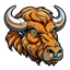 Placeholder: angled view of the head of a bull bison buffalo, sports mascot style