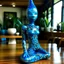 Placeholder: A blue water elemental shark mermaid designed in Hawaiian tikis painted by Andy Warhol