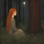 Placeholder: A portrait of a red haired girl in twilight forest by Klimt