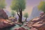 Placeholder: Trees, rocks, 2000's sci-fi films influence, otto pippel impressionism painting