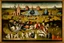 Placeholder: View of Elysium with dark female flying around over people running away in fear, creatures crawling, Hieronymus Bosch