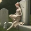 Placeholder: Woman crying laying next to a tombstone, cute, beautiful