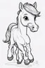 Placeholder: create a outlined cartoon coloring page of a babyhorse . Pay attention to the details of the faces and White background, sketch style, use outline, clean line art, no shadows, no coloring, no shading, no grey.