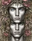 Placeholder: papercut portrait of a youthful male dryad papercut style multi-layered shiny metalics layers multi colours floral headress crisp shadows flowers Ultra render highly detailed papercut style textured raised detail molten metals glossy shiny metal 3d 8k