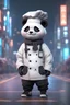 Placeholder: cartoon cute panda with white and sneakers, Cyberpunk realism style, front view, wearing a chef costume, zbrush, Arys Chien and light black, lit children, 32k uhd, street fashion, round,8k,HD
