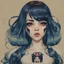 Placeholder: A beautiful portrait painting of a Singer Melanie Martinez face by Katsushika Hokusai, beautiful cyberpunk huge girl, symmetry, hyperdetailed, illustration darkblue tones,