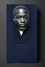 Placeholder: An extremely formal, funeral program for a black man on darkest blue deeply pigmented velvet paper with brilliant, brightest heavy white fonts, simple, minimalistic, less element, very dramatic lighting, detailed, white printers elements,