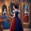 Placeholder: Snow White's stepmother stands in front of the mirror and asks a mirror, a mirror on the wall, who is the most beautiful of them all? From the mirror she sees a picture of an ugly and disgusting witch