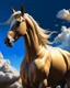 Placeholder: Dibujo animado de un caballo Palomino, calidad ultra, hiperdetallado, maximalista,, cielo con nubes pequeñas, 8 k