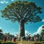 Placeholder: A hyper-realistic, A heavenly garden with a towering baobab tree, surrounded by people and angels in a peaceful embrace. , Photo Real, 64k