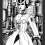 Placeholder: great illustrator, spanish, pencil sketch of a cute girl, beautiful, steampunk syle, black and white. Helmet with tubes. venetian dress. Machinery in the background. robotic bird fkying. High details.