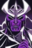 Placeholder: masterpiece, best quality, MF DOOM striking a pose, horror villain, simple logo background, in the style of japanese manga, duotone, professional quality drawing, ultra detailed, joyful lightning, only two colors purple and white with some shades, half body shot