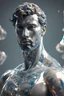 Placeholder: AI 3D glass marble male figure art realisticv2 surrealism 4k resolution octane render volumetric lighting Greek symbol Mu on chest