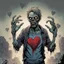 Placeholder: Zombie in a dystopia making the "I love you" heart sign with his hands, concept art, ultra clear, ultra fine, artistically dramatic, complex contrast, modern comic book illustration, by Robert Kirkman, "The Walking Dead " comic book aesthetic, zombiecore