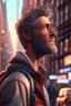 Placeholder: Animated cartoon of a man in the city hyper-realistic 8k