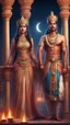 Placeholder: Hyper Realistic beautiful handsome Indian king & Queen standing on the balcony of an Indian palace at moon night with flame torches