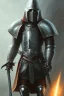 Placeholder: medieval knight walking dramatically toward the viewer, sword in hand. A skeleton on his back.Full body image, with no helmet