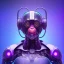 Placeholder: A beautiful portrait of a cyborg monkey purple neon color scheme, high key lighting, volumetric light high details psychedelic background