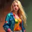 Placeholder: pretty girl, aged 18, blonde, conventionally attractive, colourful clothes, realism, jeans, curvy, dreamy