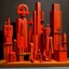 Placeholder: A reddish orange metropolis designed in Maori sculptures painted by Stuart Davis