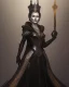 Placeholder: old evil queen in black leather gown, femme fatale, volouptous, busty, cleavage, angry, emperious, 8k resolution concept art portrait by Greg Rutkowski,