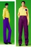 Placeholder: year 1998 women fashion. Straight light suit, low waist straight light suit Combat pants, t-shirt, new kind of hoodie with tippet that continues to the hood! recycled denim straight trousers. Colors: denim blue, blue, purple, cream, khaki, "bastel green", lilac, plum, orange, terracotta, red, light yellow, lion yellow, pink, dark blue, beige. Sturnus vulgaris-print. wide belt. Partly latex or leather. Kylie Minogue, Tyra Banks. leg warmer. Cargo pants and hoodie!