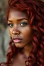 Placeholder: Incredibly beautiful red haired African woman with freckles. wavy hair, raw photo