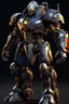 Placeholder: Ironclad stands at an imposing 8 feet tall and is heavily armored with a combination of sleek metallic plating and blue energy accents. Its body is adorned with a polished, reflective surface, giving it a distinct and imposing presence on the battlefield. His waist is snatched. His design is inspired by Nullsector from Overwatch