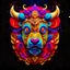 Placeholder: logo design, complex, trippy, bunchy, 3d lighting, Buffalo, highly detailed face,, colorful floral scarf, cut off, ancient, symmetrical, papercut
