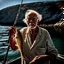 Placeholder: A picture of an elderly man who catches fish in the ocean, with sunlight showing the roughness of his skin.