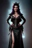 Placeholder: lisa ann as evil queen in black leather gown, cleavage, angry, stern look, unreal 5, octane render,cinema4d, dynamic lighting, dramatic lighting, 4k, redshift render, highly detailed, hyper realistic