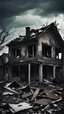 Placeholder: Many gloomily destroyed abandoned houses, gloomy depressing atmosphere, horror, decay