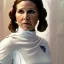 Placeholder: extremely detailed 8k hyperspace wallpaper,complete and photo realistic detailed head to waist stunning photo realistic portrait of carrie fisher as Princess Leia in star wars with Symmetrical, soft, fine, warm, photo realistic hair, brown eyes, professional majestic photo realistic painting by Ed Blinkey, Atey Ghailan, by Jeremy Mann, Greg Manchess, Antonio Moro, trending on ArtStation, Intricate, High Detail, Sharp focus, dramatic, by greg rutkowski,