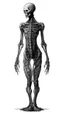 Placeholder: A transparent of a tall alien figure with black vein texture of human veins, mixing together a lot of them, making a shape of a woman,