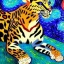 Placeholder: Dibujo al oleo de un leopardo pintado con muchas nubes de colores estilo Vincent van Gogh