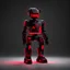 Placeholder: black and red neon geometric bipedal robot with a plus sign shape for the 'eye' in a black monochrome world