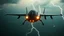 Placeholder: a high definition screen shot of a jet-fighter vw-beetle, retrofuturistic, phototrealism, in flight, one subject, thunderstormncc 1701 enterprise Macabre Rapture End of days Revelation scene,