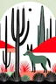 Placeholder: fox and saguaro in the style of scandygirl